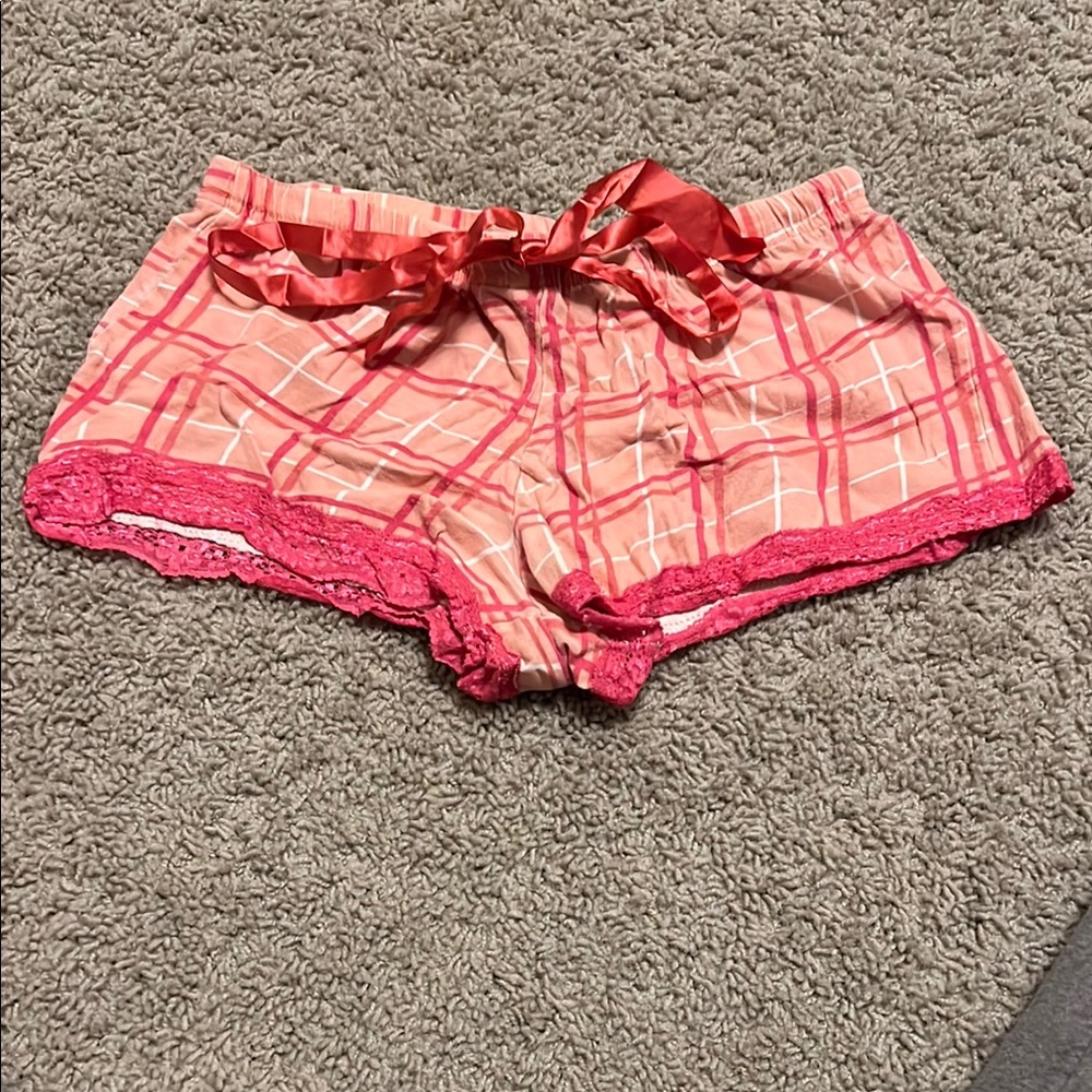 Plaid Pink Shorts with Lace Trim